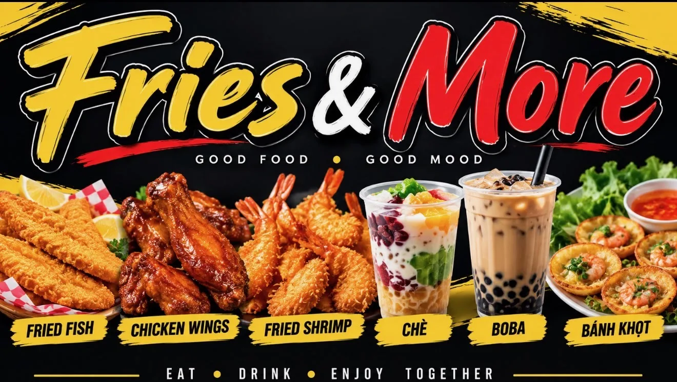 Fries & More — fried fish, chicken wings, fried shrimp, chè, boba, bánh khọt